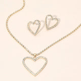 Gold Dipped Rhinestone Pave Open Heart Pendant Necklace