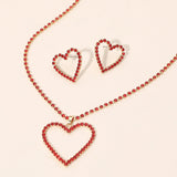 Gold Dipped Rhinestone Pave Open Heart Pendant Necklace