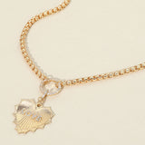 Rhinestone Paved Circle LOVE Message Accent Textured Metal Heart Pendant Necklace