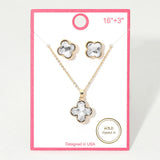 Gold Dipped Quatrefoil Stone Pendant Necklace