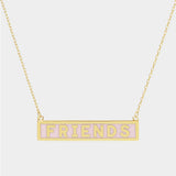 FRIENDS Gold Dipped Enamel Rectangle Message Pendant Necklace