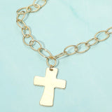 18K Gold Dipped Chunky Cross Pendant Oval Link Chain Statement Necklace