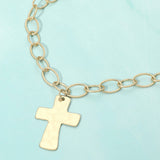 18K Gold Dipped Chunky Cross Pendant Oval Link Chain Statement Necklace