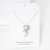 White Gold Dipped CZ Embellished Metal Snake Pendant Necklace