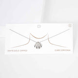 White Gold Dipped CZ Embellished Metal Shell Pendant Necklace