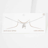 White Gold Dipped CZ Embellished Metal Wing Cross Pendant Necklace