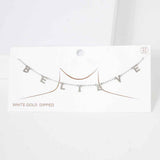 BELIEVE White Gold Dipped Metal Message Pendant Station Necklace