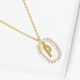 -P- Gold Dipped Metal Initial Monogram Rhinestone Oval Link Pendant Necklace