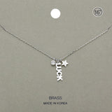 LUCK Brass Metal Star Round Stone Pendant Message Necklace
