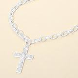 Rhinestone Pave Jesus Christ Cross Pendant Chunk Chain Necklace