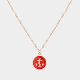 Enamel Anchor Disc Pendant Necklace