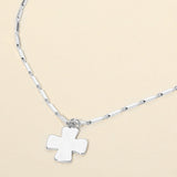 Hammered Metal Cross Pendant Bar Link Chain Necklace