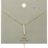 Brass Metal Rhinestone Embellished Bar Pendant Y Necklace