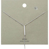 Brass Metal Rhinestone Embellished Bar Pendant Y Necklace