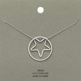 Brass Metal Open Circle Star Pendant Necklace