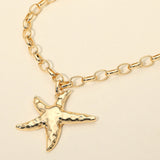 Hammered Metal Starfish Pendant Chunky Chain Necklace