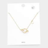 Rhinestone Embellished Brass Metal Space Star Pendant Necklace
