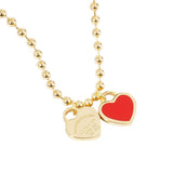 Gold Dipped Double Heart Pendant Bubble Chain Necklace