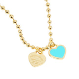Gold Dipped Double Heart Pendant Bubble Chain Necklace