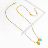 Gold Dipped Double Heart Pendant Bubble Chain Necklace