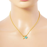 Gold Dipped Double Heart Pendant Bubble Chain Necklace
