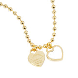 Gold Dipped Double Heart Pendant Bubble Chain Necklace