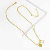 Gold Dipped Double Heart Pendant Bubble Chain Necklace