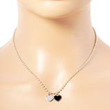 Gold Dipped Double Heart Pendant Bubble Chain Necklace