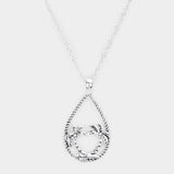 Palm Tree Accented Open Teardrop Pendant Necklace