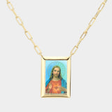 Gold Dipped Brass Metal Sacred Heart of Jesus Pendant Necklace
