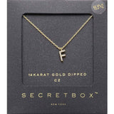 -F- Secret Box _ 14K Gold Dipped CZ Initial Monogram Pendant Necklace