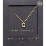 -Q- Secret Box _ 14K Gold Dipped CZ Initial Monogram Pendant Necklace