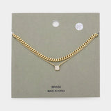 Stone Paved Square Pendant Double Layered Necklace
