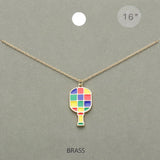 Enamel Checkered Pickleball Paddle Pendant Necklace