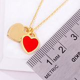 Enamel Metal Double Heart Pendant Necklace