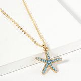 Stone Paved Starfish Pendant Necklace