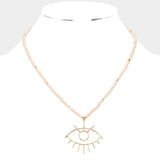 Metal Evil Eye Pendant Faceted Beaded Necklace