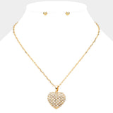 Stone Paved Heart Pendant Necklace