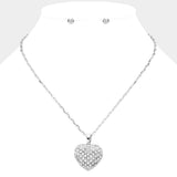 Stone Paved Heart Pendant Necklace