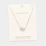 White Gold Dipped Cubic Zirconia Elephant Pendant Necklace