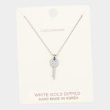 White Gold Dipped Cubic Zirconia Key Pendant Necklace