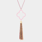 Colored Clover Metal Chain Tassel Pendant Long Necklace