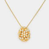 Crystal embellished oval pendant necklace