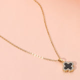 Reversible Stainless Steel Quatrefoil Pendant Necklace