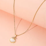Stainless Steel Stone Paved Starfish Mother of Pearl Sea Shell Pendant Necklace