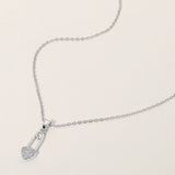 Stainless Steel Stone Paved Heart Safety Pin Pendant Necklace