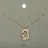 Brass Metal Rectangle Pendant Necklace