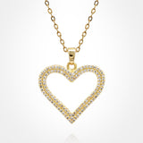 Stainless Steel CZ Stone Paved Open Heart Pendant Necklace