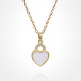 Stainless Steel CZ Stone Accent Mother of Pearl Heart Pendant Necklace
