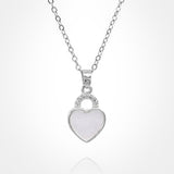 Stainless Steel CZ Stone Accent Mother of Pearl Heart Pendant Necklace